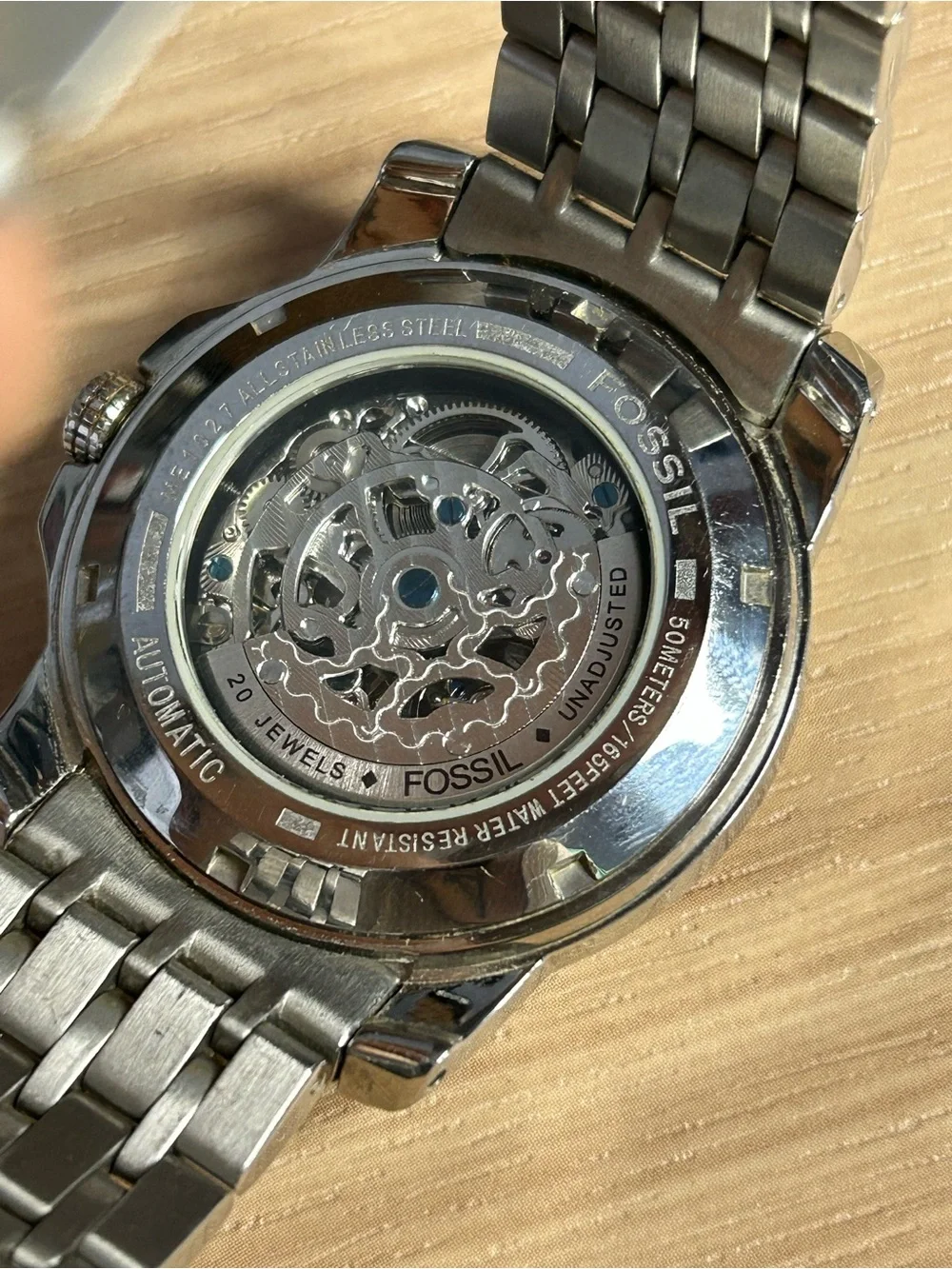 Fossil ME1027 Men’s Silver and Black Skeleton Automatic Watch